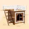 Kattenhol, Kattenhut Van Sparrenhout, Kattenhuis Met Balkon, Trap, Voor Katten, Konijnen Tot 6 Kg, Binnen, Buiten 67,5 X 63 X 68,5 Cm, Bruin 4