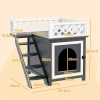 Kattenhol, Kattenhut Van Sparrenhout, Kattenhuis Met Balkon, Trap, Voor Katten, Konijnen Tot 6 Kg, Binnen, Buiten 67,5 X 63 X 68,5 Cm, Grijs 4