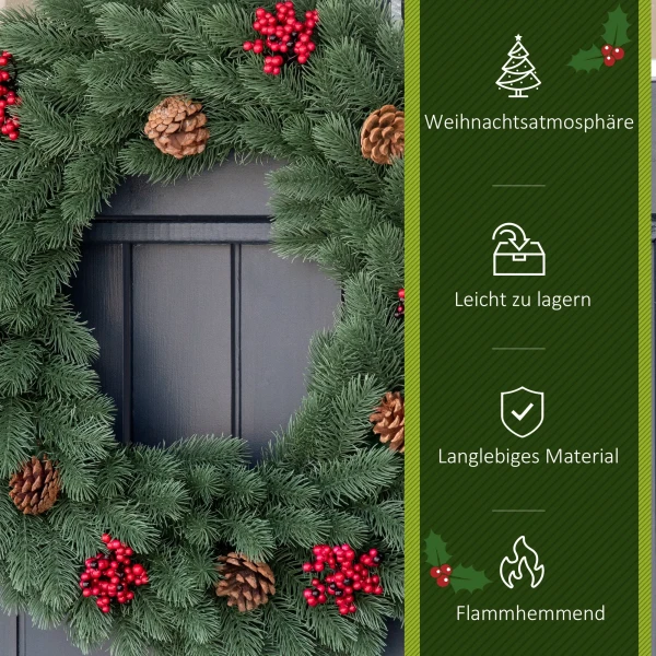 Kerstkrans Deurkrans Met Ophanglus Ø60 Cm, Groene Pe Krans Voor Feestelijke Decoratie 5