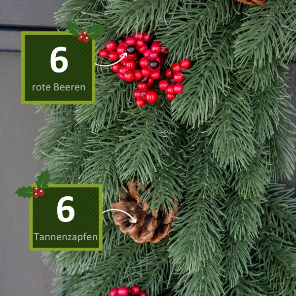 Kerstkrans Deurkrans Met Ophanglus Ø60 Cm, Groene Pe Krans Voor Feestelijke Decoratie 6