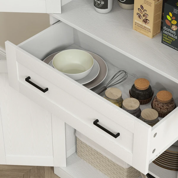 Keukenkast, Hoge Kast Met Lade, Verstelbare Legplanken, Keukenbuffet Met Acryldeuren, 2 Kastcompartimenten Voor Woonkamer, Eetkamer, 76 X 40 X 182,5 Cm, Crèmewit 10