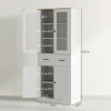 Keukenkast, Hoge Kast Met Lade, Verstelbare Legplanken, Keukenbuffet Met Acryldeuren, 2 Kastcompartimenten Voor Woonkamer, Eetkamer, 76 X 40 X 182,5 Cm, Crèmewit 4