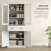 Keukenkast, Hoge Kast Met Lade, Verstelbare Legplanken, Keukenbuffet Met Acryldeuren, 2 Kastcompartimenten Voor Woonkamer, Eetkamer, 76 X 40 X 182,5 Cm, Crèmewit 6