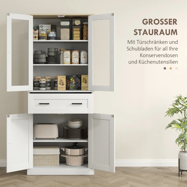 Keukenkast, Hoge Kast Met Lade, Verstelbare Legplanken, Keukenbuffet Met Acryldeuren, 2 Kastcompartimenten Voor Woonkamer, Eetkamer, 76 X 40 X 182,5 Cm, Crèmewit 6