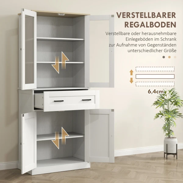 Keukenkast, Hoge Kast Met Lade, Verstelbare Legplanken, Keukenbuffet Met Acryldeuren, 2 Kastcompartimenten Voor Woonkamer, Eetkamer, 76 X 40 X 182,5 Cm, Crèmewit 7