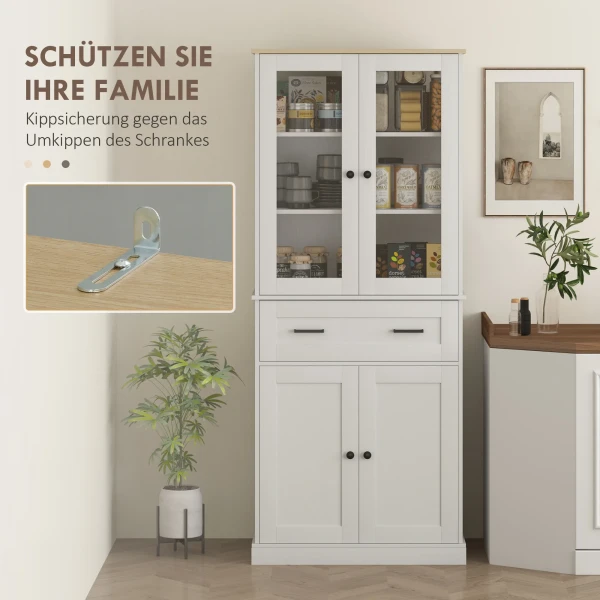 Keukenkast, Hoge Kast Met Lade, Verstelbare Legplanken, Keukenbuffet Met Acryldeuren, 2 Kastcompartimenten Voor Woonkamer, Eetkamer, 76 X 40 X 182,5 Cm, Crèmewit 8