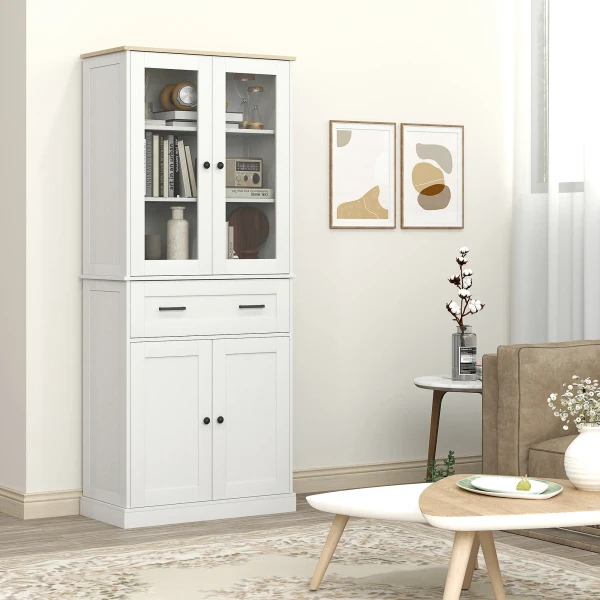 Keukenkast, Hoge Kast Met Lade, Verstelbare Legplanken, Keukenbuffet Met Acryldeuren, 2 Kastcompartimenten Voor Woonkamer, Eetkamer, 76 X 40 X 182,5 Cm, Crèmewit 9