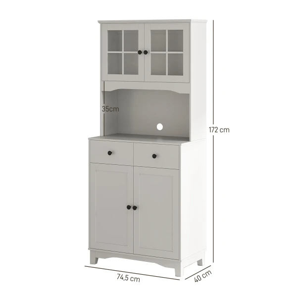 Keukenkast Hoogkast Met Magnetronrek, 2 Kasten, 2 Lades, Vitrinekast Met Verstelbare Planken, Kantelbeveiliging, Buffetkast Voor Woonkamer, Eetkamer, Wit 4