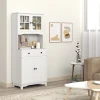 Keukenkast Hoogkast Met Magnetronrek, 2 Kasten, 2 Lades, Vitrinekast Met Verstelbare Planken, Kantelbeveiliging, Buffetkast Voor Woonkamer, Eetkamer, Wit 9