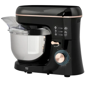 Keukenmachine Kneedmachine 5,5l Rvs Kom 1400w 6+p Snelheid Deegmachine Met Roerhaak, Kneedhaak, Garde, Spatscherm, Deegkrabber En Eierscheider Zwart 1