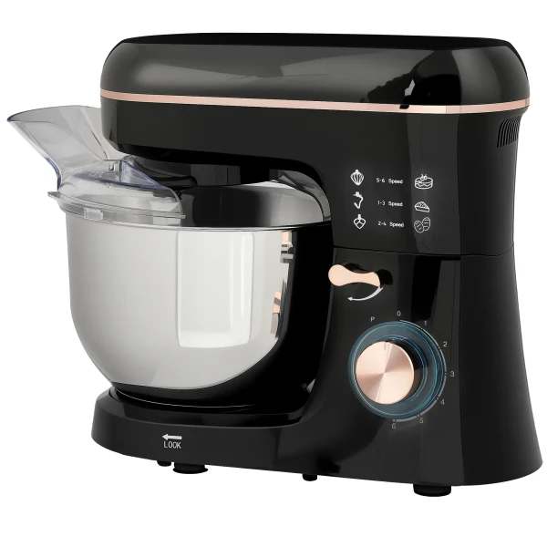 Keukenmachine Kneedmachine 5,5l Rvs Kom 1400w 6+p Snelheid Deegmachine Met Roerhaak, Kneedhaak, Garde, Spatscherm, Deegkrabber En Eierscheider Zwart 1