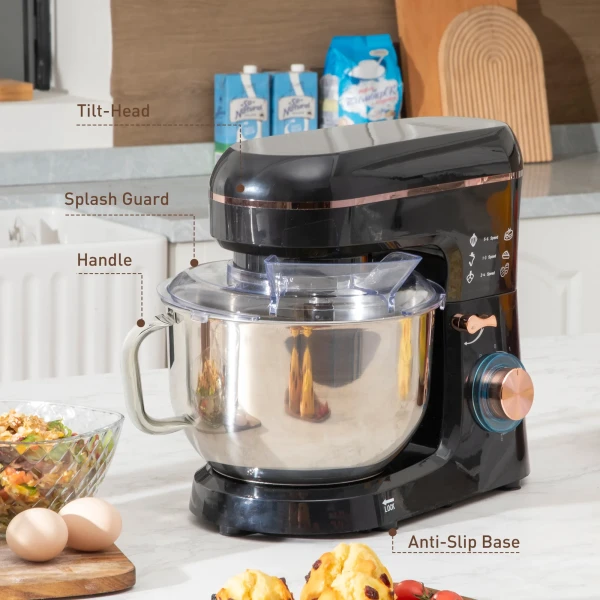 Keukenmachine Kneedmachine 5,5l Rvs Kom 1400w 6+p Snelheid Deegmachine Met Roerhaak, Kneedhaak, Garde, Spatscherm, Deegkrabber En Eierscheider Zwart 10