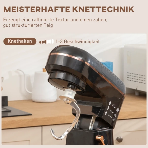 Keukenmachine Kneedmachine 5,5l Rvs Kom 1400w 6+p Snelheid Deegmachine Met Roerhaak, Kneedhaak, Garde, Spatscherm, Deegkrabber En Eierscheider Zwart 6