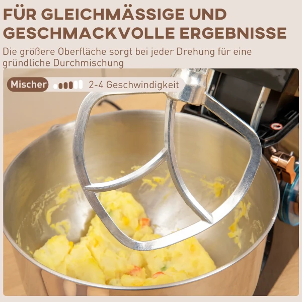 Keukenmachine Kneedmachine 5,5l Rvs Kom 1400w 6+p Snelheid Deegmachine Met Roerhaak, Kneedhaak, Garde, Spatscherm, Deegkrabber En Eierscheider Zwart 7