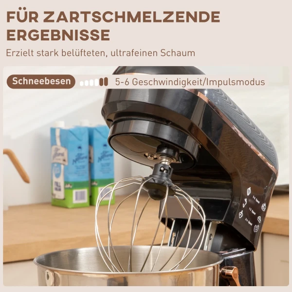 Keukenmachine Kneedmachine 5,5l Rvs Kom 1400w 6+p Snelheid Deegmachine Met Roerhaak, Kneedhaak, Garde, Spatscherm, Deegkrabber En Eierscheider Zwart 8