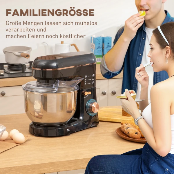 Keukenmachine Kneedmachine 5,5l Rvs Kom 1400w 6+p Snelheid Deegmachine Met Roerhaak, Kneedhaak, Garde, Spatscherm, Deegkrabber En Eierscheider Zwart 9
