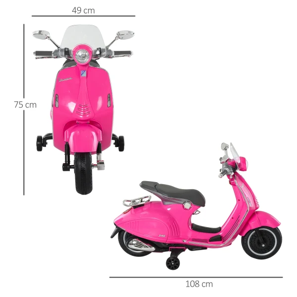 Kinder Elektrische Motorfiets, 6v Kinderfiets Met Koplamp, Muziek, Voor En Achteruitversnelling, Trainingswielen, 30 Kg Draagvermogen, Elektrische Motorfiets Voor Kinderen Van 3 6 Jaar, Roze 4