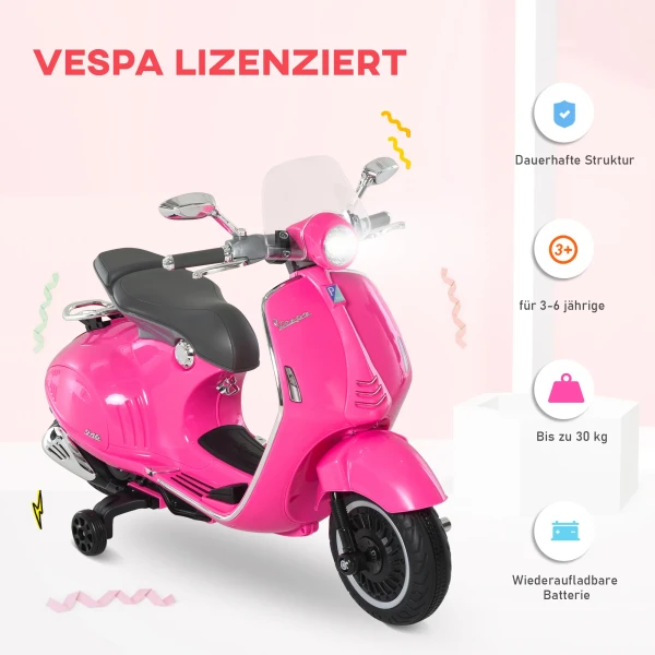 Kinder Elektrische Motorfiets, 6v Kinderfiets Met Koplamp, Muziek, Voor En Achteruitversnelling, Trainingswielen, 30 Kg Draagvermogen, Elektrische Motorfiets Voor Kinderen Van 3 6 Jaar, Roze 5