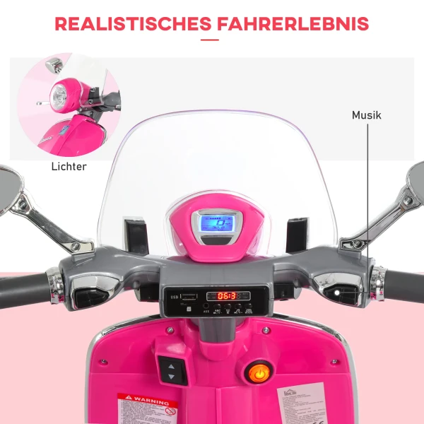 Kinder Elektrische Motorfiets, 6v Kinderfiets Met Koplamp, Muziek, Voor En Achteruitversnelling, Trainingswielen, 30 Kg Draagvermogen, Elektrische Motorfiets Voor Kinderen Van 3 6 Jaar, Roze 6