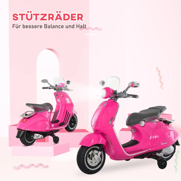 Kinder Elektrische Motorfiets, 6v Kinderfiets Met Koplamp, Muziek, Voor En Achteruitversnelling, Trainingswielen, 30 Kg Draagvermogen, Elektrische Motorfiets Voor Kinderen Van 3 6 Jaar, Roze 8