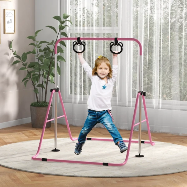 Kinder Gymnastiek Turnrek 5 Traps In Hoogte Verstelbaar Rekstang Rekinstallatie Met Gymnastiekringen Voor Binnen Tot 50 Kg Belastbaar Staal Roze 2