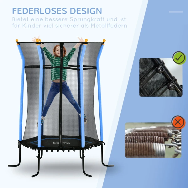 Kinder Trampoline Ø163,5 Cm, Indoor Trampoline Met Veiligheidsnet Randafdekking Rubberen Touw, Kindertrampoline Tot 50 Kg, Voor Kinderen 3 10 Jaar Blauw 5