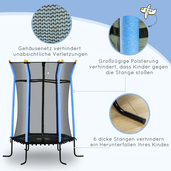 Kinder Trampoline Ø163,5 Cm, Indoor Trampoline Met Veiligheidsnet Randafdekking Rubberen Touw, Kindertrampoline Tot 50 Kg, Voor Kinderen 3 10 Jaar Blauw 6