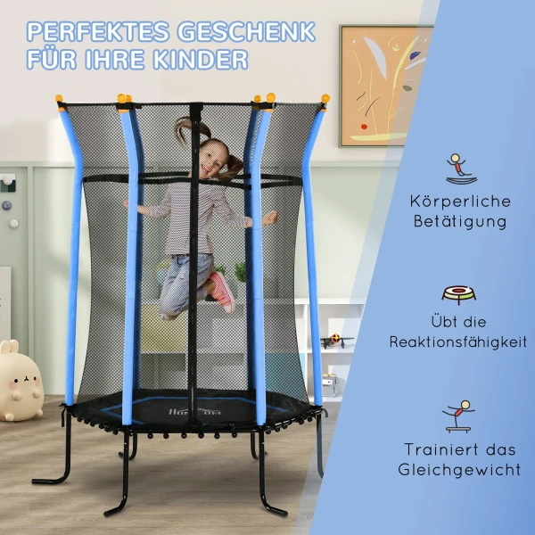 Kinder Trampoline Ø163,5 Cm, Indoor Trampoline Met Veiligheidsnet Randafdekking Rubberen Touw, Kindertrampoline Tot 50 Kg, Voor Kinderen 3 10 Jaar Blauw 8