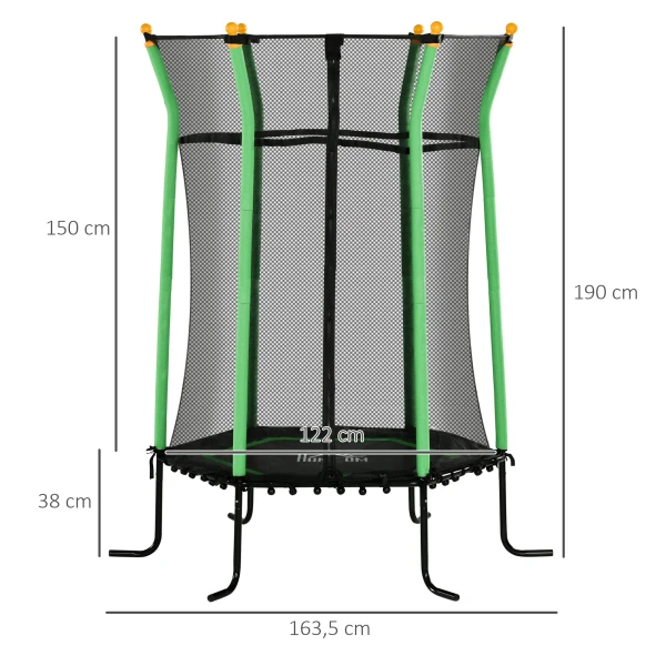 Kinder Trampoline Ø163,5 Cm, Indoor Trampoline Met Veiligheidsnet Randbekleding Rubberen Touw, Kindertrampoline Tot 50 Kg, Voor Kinderen 3 10 Jaar Groen 4