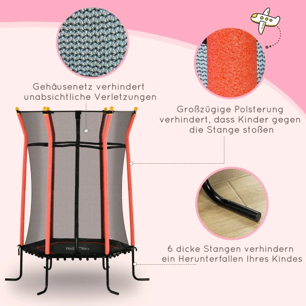 Kinder Trampoline Ø163,5 Cm, Indoor Trampoline Met Veiligheidsnet Randbekleding Rubberen Touw, Kindertrampoline Tot 50 Kg, Voor Kinderen 3 10 Jaar Rood 6