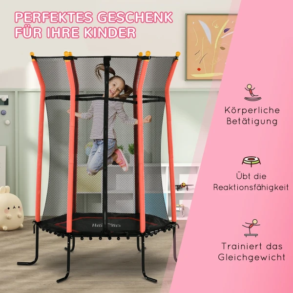 Kinder Trampoline Ø163,5 Cm, Indoor Trampoline Met Veiligheidsnet Randbekleding Rubberen Touw, Kindertrampoline Tot 50 Kg, Voor Kinderen 3 10 Jaar Rood 8