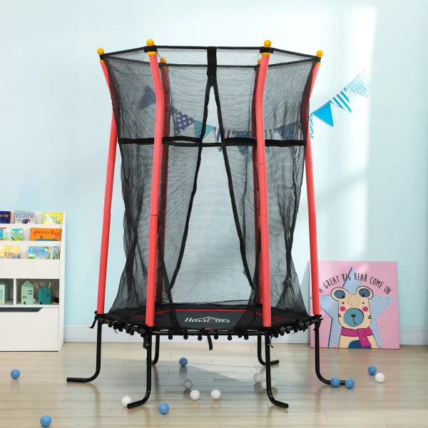 Kinder Trampoline Ø163,5 Cm, Indoor Trampoline Met Veiligheidsnet Randbekleding Rubberen Touw, Kindertrampoline Tot 50 Kg, Voor Kinderen 3 10 Jaar Rood 9