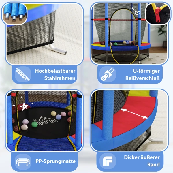 Kindertrampoline, Ø140 Cm Trampoline Voor Kinderen Met Veiligheidsnet, Tuintrampoline Voor 3 6 Jaar Kinderen, Binnen, Kleurrijk 6