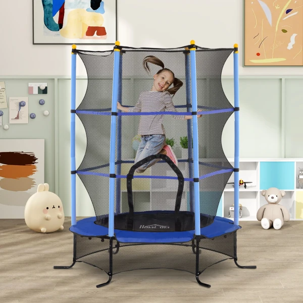 Kindertrampoline Ø163 Cm, Trampoline Met Veiligheidsnet, Randbekleding, Tuintrampoline Voor Kinderen 3 10 Jaar, Tot 50 Kg Belastbaar, Blauw 2