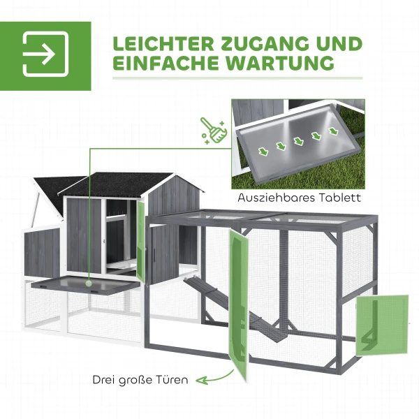 Kippenhok, 236,5 X 91 X 114 Cm Kippenren Met Nestkast, Vrije Uitloop, Houten Kippenhuis Met 2 Zitstokken, Waterdichte Verf, Voor 3 4 Kippen, Grijs 6