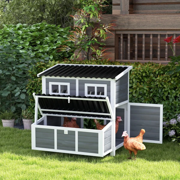 Kippenhok Van Sparrenhout, Kippenhuis Met Nestkast, Pluimveehuis Voor 4 6 Kippen, Waterdicht Dak, 100 X 86 X 100 Cm, Lichtgrijs 2