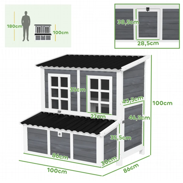 Kippenhok Van Sparrenhout, Kippenhuis Met Nestkast, Pluimveehuis Voor 4 6 Kippen, Waterdicht Dak, 100 X 86 X 100 Cm, Lichtgrijs 4