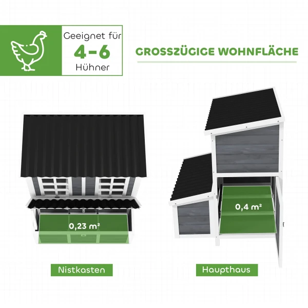 Kippenhok Van Sparrenhout, Kippenhuis Met Nestkast, Pluimveehuis Voor 4 6 Kippen, Waterdicht Dak, 100 X 86 X 100 Cm, Lichtgrijs 5