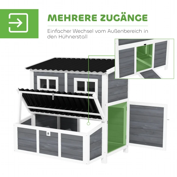 Kippenhok Van Sparrenhout, Kippenhuis Met Nestkast, Pluimveehuis Voor 4 6 Kippen, Waterdicht Dak, 100 X 86 X 100 Cm, Lichtgrijs 7