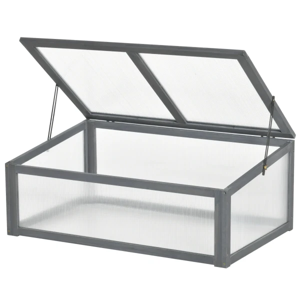 Koud Frame Hout, Mini Kas 100 X 65 X 40 Cm, Broeikas Met Deksel, Uv Bescherming, Lichtdoorlatende Koud Frame Kast, Winterbestendige Verhoogde Bed Voor Tuin, Grijs 10