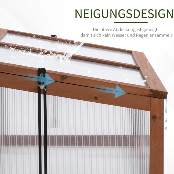 Koud Frame Hout, Mini Kas 100 X 65 X 40 Cm, Broeikas Met Deksel, Uv Bescherming, Lichtdoorlatende Koud Frame Kist, Winterbestendig Verhoogd Bed Voor Tuin, Bruin 5