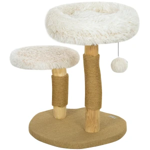 Krabpaal 61,5 Cm Hoog Met Speelbal, Bedden, Kattentoren Met Krabplank, Voor Katten Onder De 5 Kg, Perenhout, Wit 1