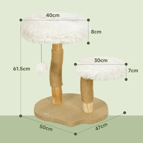 Krabpaal 61,5 Cm Hoog Met Speelbal, Bedden, Kattentoren Met Krabplank, Voor Katten Onder De 5 Kg, Perenhout, Wit 4