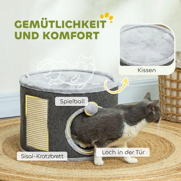 Krabton, 30 Cm Hoog Kattenton Met Hol, Krabpaal, Kattentoren Van Sisal, Voor Kat Tot 5 Kg, Donkergrijs 7