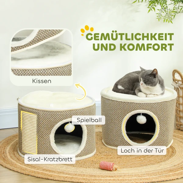 Krabton, 56 Cm Hoog Kattenton Met Hol, Krabpaal, Kattentoren Van Sisal, Voor Kat Tot 5 Kg, Donkergrijs 7