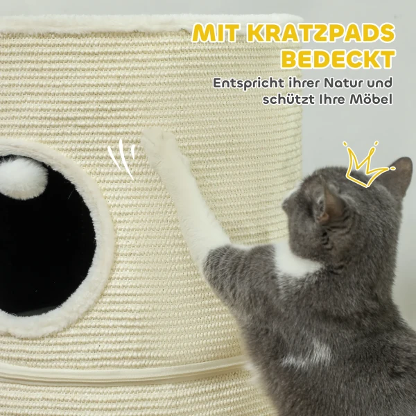 Krabton, 69 Cm Hoog Kattenton Met 2 Hol, Speelbal, Deelbare Krabboom, Kattentoren Voor Katten Tot 5 Kg, Roomwit 8