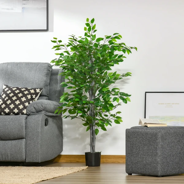 Kunstmatige Ficusboom Groot 135 Cm Kunstplant, Plastic Kunstmatige Planten Ficus In Pot, Kunstboom Net Als Echt Met Cement, Kunstgras Voor Woonkamer Slaapkamer Kantoor Tuin 2