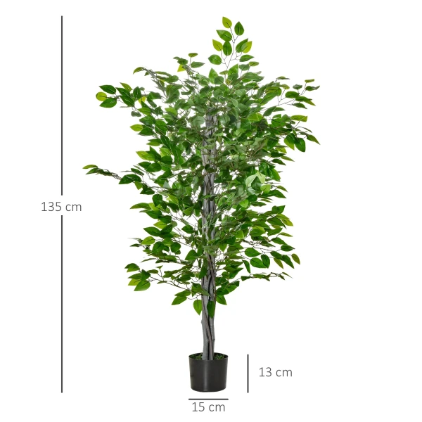 Kunstmatige Ficusboom Groot 135 Cm Kunstplant, Plastic Kunstmatige Planten Ficus In Pot, Kunstboom Net Als Echt Met Cement, Kunstgras Voor Woonkamer Slaapkamer Kantoor Tuin 4