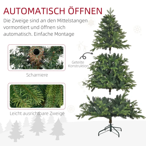 Kunstmatige Kerstboom 180 Cm Met 1700 Toppen, Inklapbaar & Stabiele Metalen Standaard, Ideaal Voor Kerstdecoratie, Groen 7