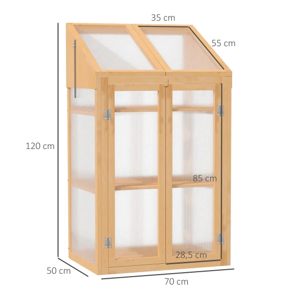 Kweekbak Van Hout, Mini Broeikas 70 X 50 X 120 Cm, Kas Met Afdekking, Venster, Dubbele Deur, Lichtdoorlatende Kweekbak Met 3 Planken, Winterbestendige Verhoogde Tuinbed Voor Tuin, Balkon, Bruin 4